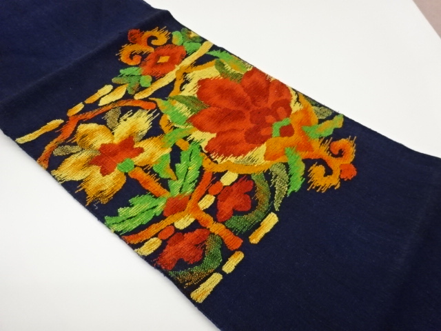 JAPANESE KIMONO / TSUMUGI ABSTRACT FLOWER LEAF PATTERN WEAVING NAGOYA 